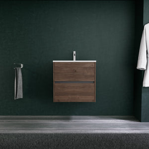 Inda - Mobile bagno L.60 con lavabo opaco / Rovere castano 2 cassetti - Diamante