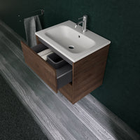 Inda - Mobile bagno L.60 con lavabo opaco / Rovere castano 2 cassetti - Diamante