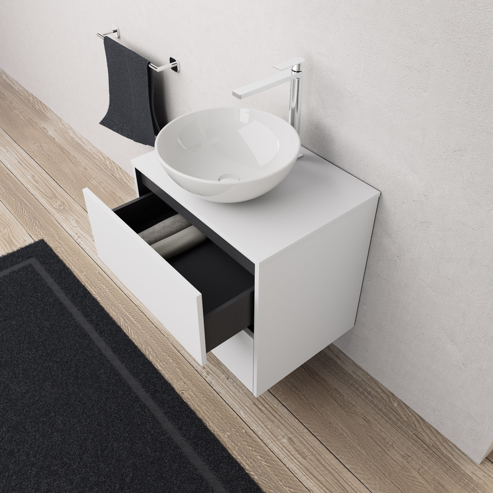 Inda - Mobile bagno L.60 con lavabo in appoggio / Bianco opaco 2 cassetti - Diamante