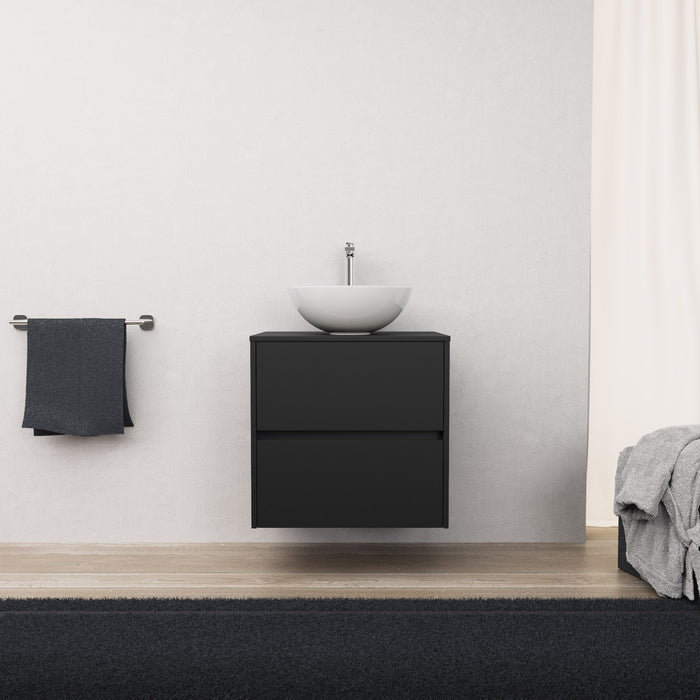 Inda - Mobile bagno L.60 con lavabo in appoggio / Nero opaco 2 cassetti - Diamante