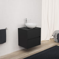 Inda - Mobile bagno L.60 con lavabo in appoggio / Nero opaco 2 cassetti - Diamante