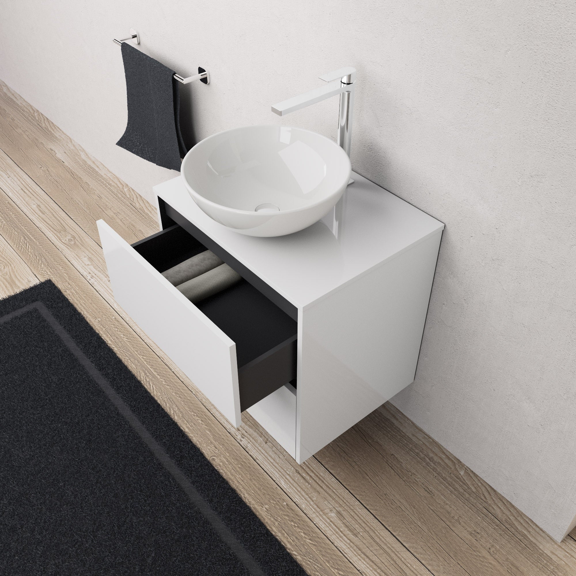 Inda - Mobile bagno L.60 con lavabo in appoggio / Bianco lucido 2 cassetti - Diamante