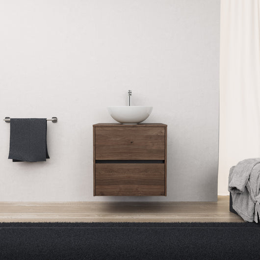 Inda - Mobile bagno L.60 con lavabo in appoggio / Rovere castano 2 cassetti - Diamante
