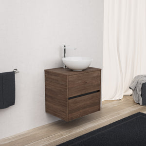 Inda - Mobile bagno L.60 con lavabo in appoggio / Rovere castano 2 cassetti - Diamante