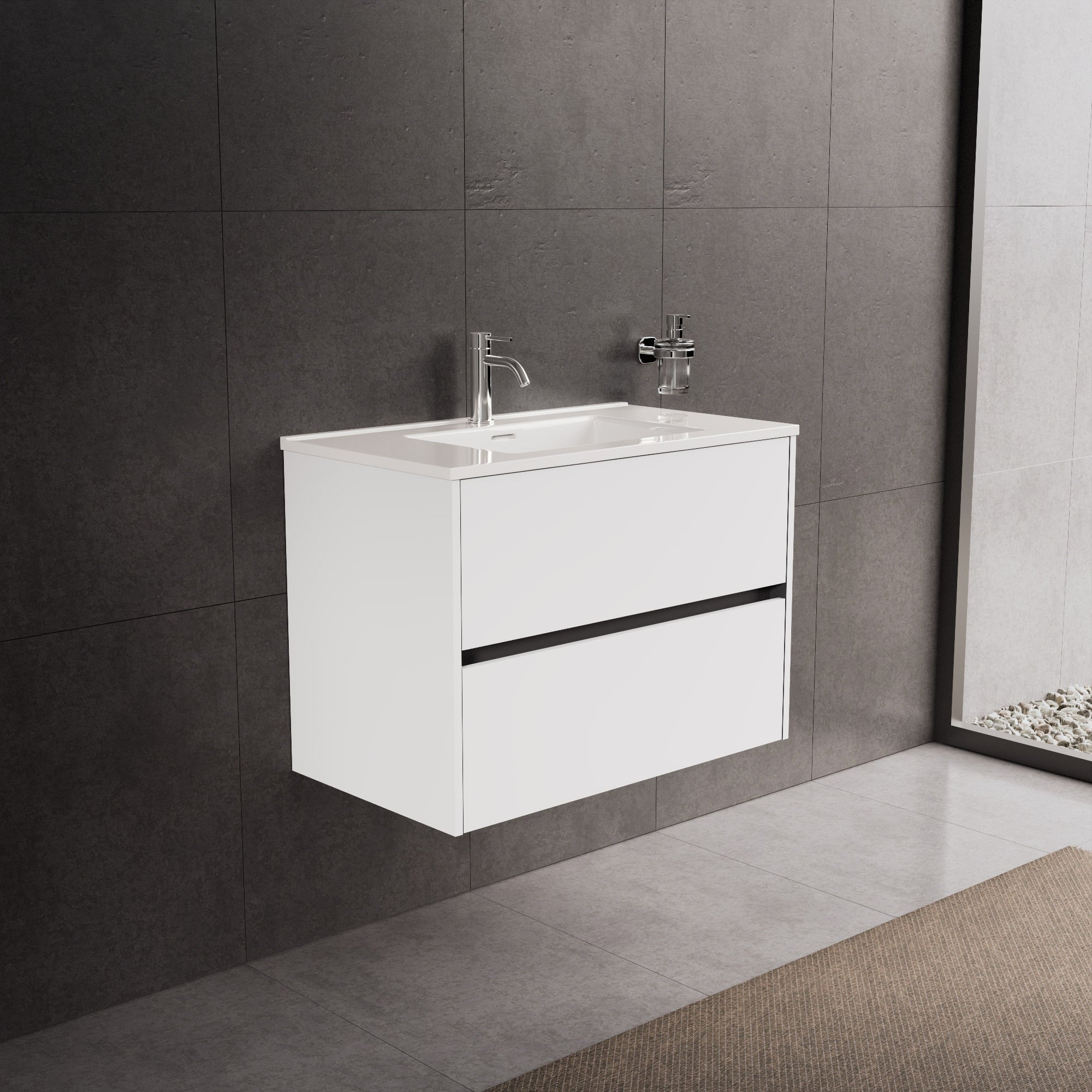 Inda - Mobile bagno L.80 con lavabo lucido / Bianco opaco 2 cassetti - Diamante