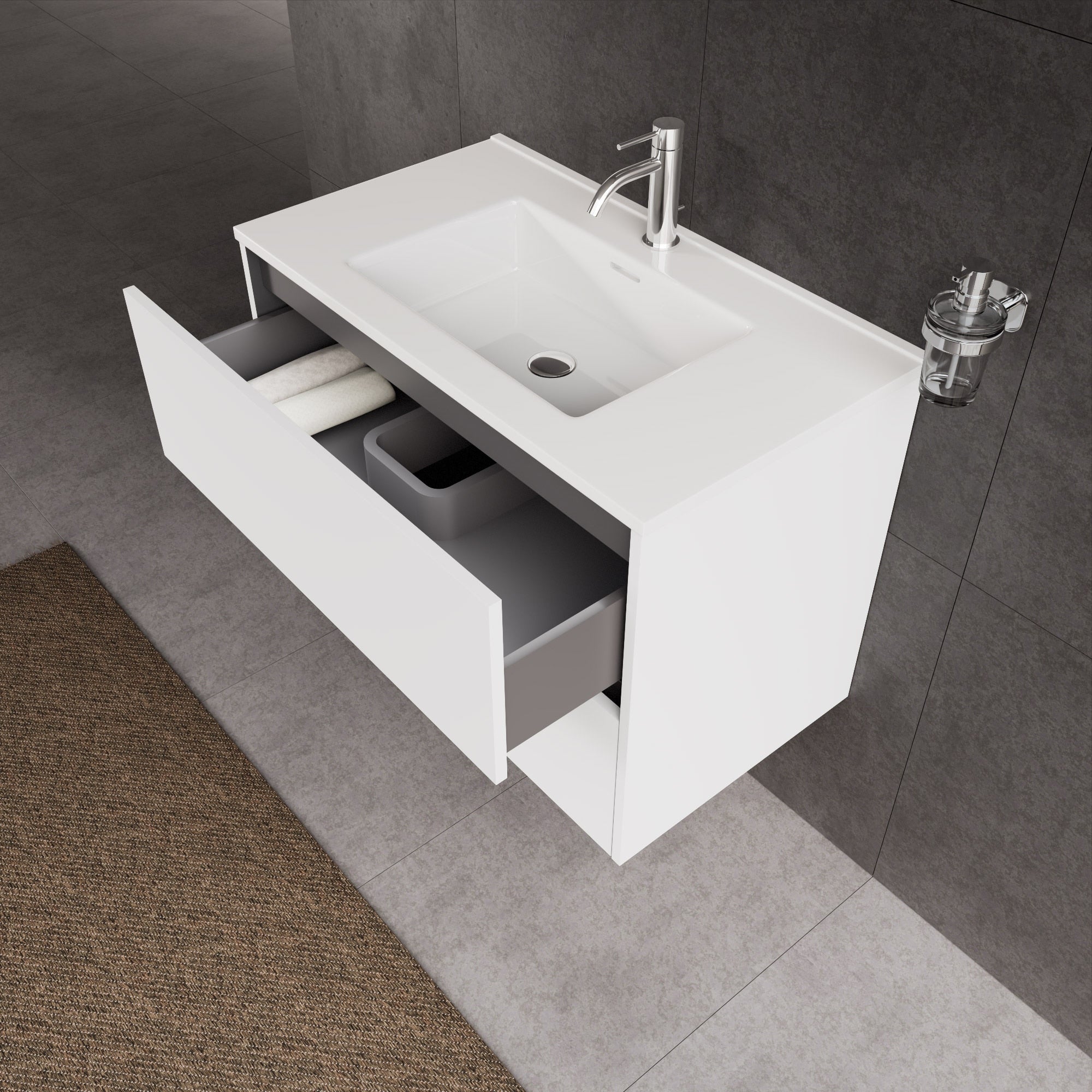 Inda - Mobile bagno L.80 con lavabo lucido / Bianco opaco 2 cassetti - Diamante