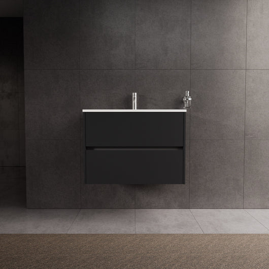 Inda - Mobile bagno L.80 con lavabo lucido / Nero opaco 2 cassetti - Diamante
