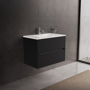 Inda - Mobile bagno L.80 con lavabo lucido / Nero opaco 2 cassetti - Diamante