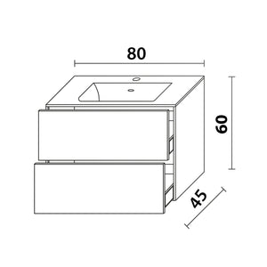 Inda - Mobile bagno L.80 con lavabo lucido / Bianco lucido 2 cassetti - Diamante