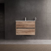 Inda - Mobile bagno L.80 con lavabo lucido / Rovere naturale 2 cassetti - Diamante