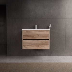 Inda - Mobile bagno L.80 con lavabo lucido / Rovere naturale 2 cassetti - Diamante