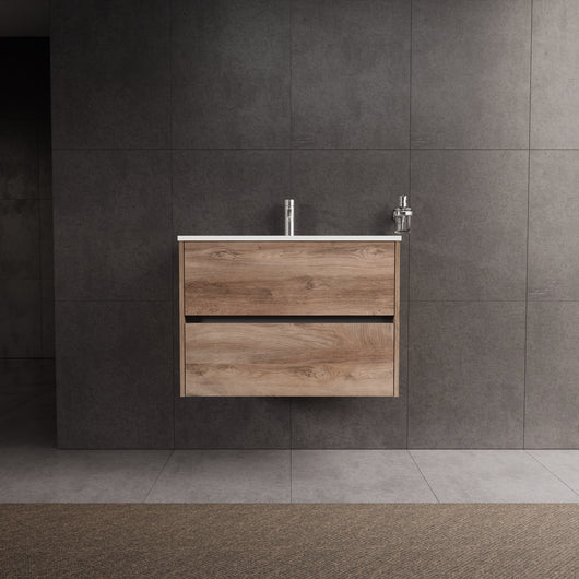 Inda - Mobile bagno L.80 con lavabo lucido / Rovere naturale 2 cassetti - Diamante