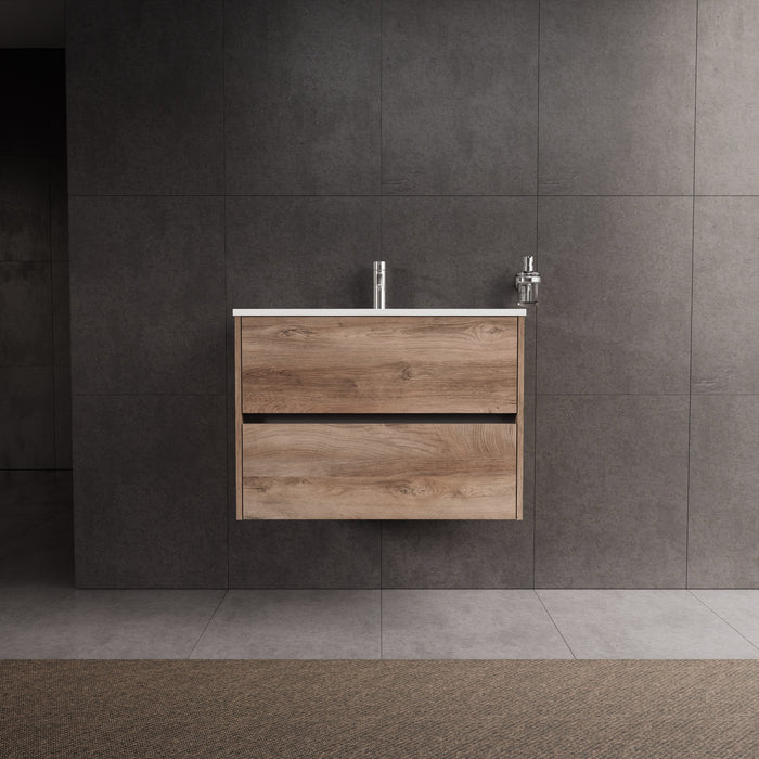 Inda - Mobile bagno L.80 con lavabo lucido / Rovere naturale 2 cassetti - Diamante