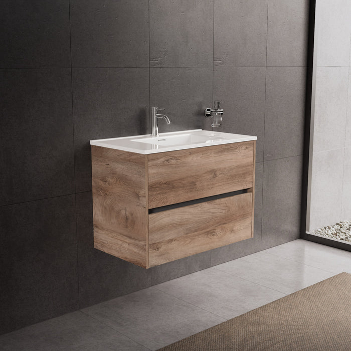 Inda - Mobile bagno L.80 con lavabo lucido / Rovere naturale 2 cassetti - Diamante