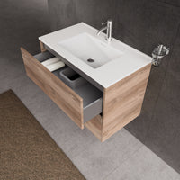 Inda - Mobile bagno L.80 con lavabo lucido / Rovere naturale 2 cassetti - Diamante