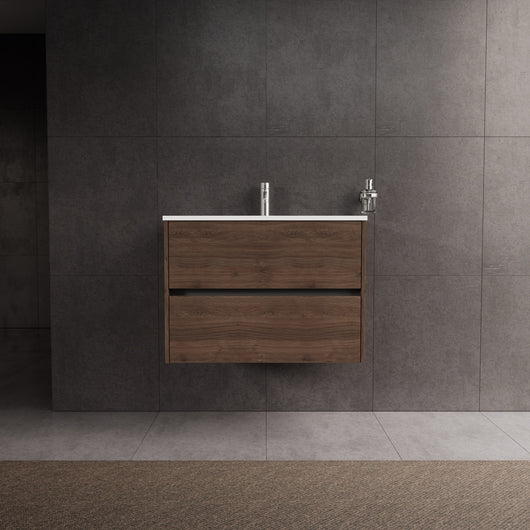 Inda - Mobile bagno L.80 con lavabo lucido / Rovere castano 2 cassetti - Diamante