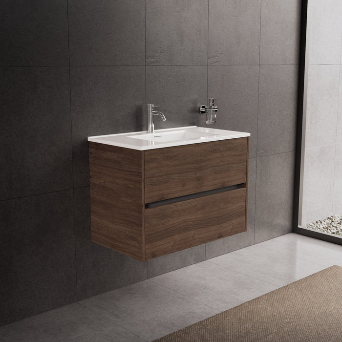 Inda - Mobile bagno L.80 con lavabo lucido / Rovere castano 2 cassetti - Diamante