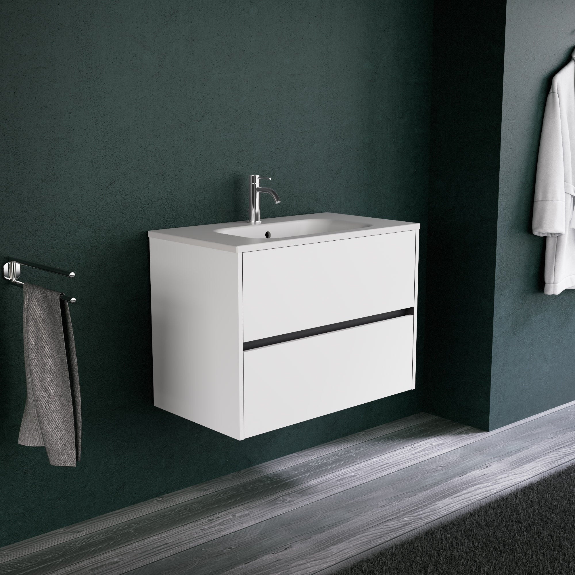 Inda - Mobile bagno L.80 con lavabo opaco / Bianco opaco 2 cassetti - Diamante