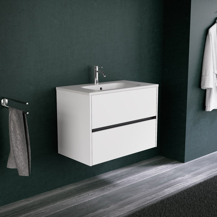Inda - Mobile bagno L.80 con lavabo opaco / Bianco opaco 2 cassetti - Diamante