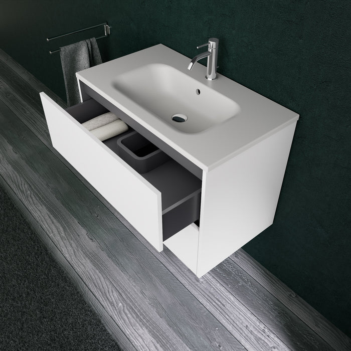 Inda - Mobile bagno L.80 con lavabo opaco / Bianco opaco 2 cassetti - Diamante