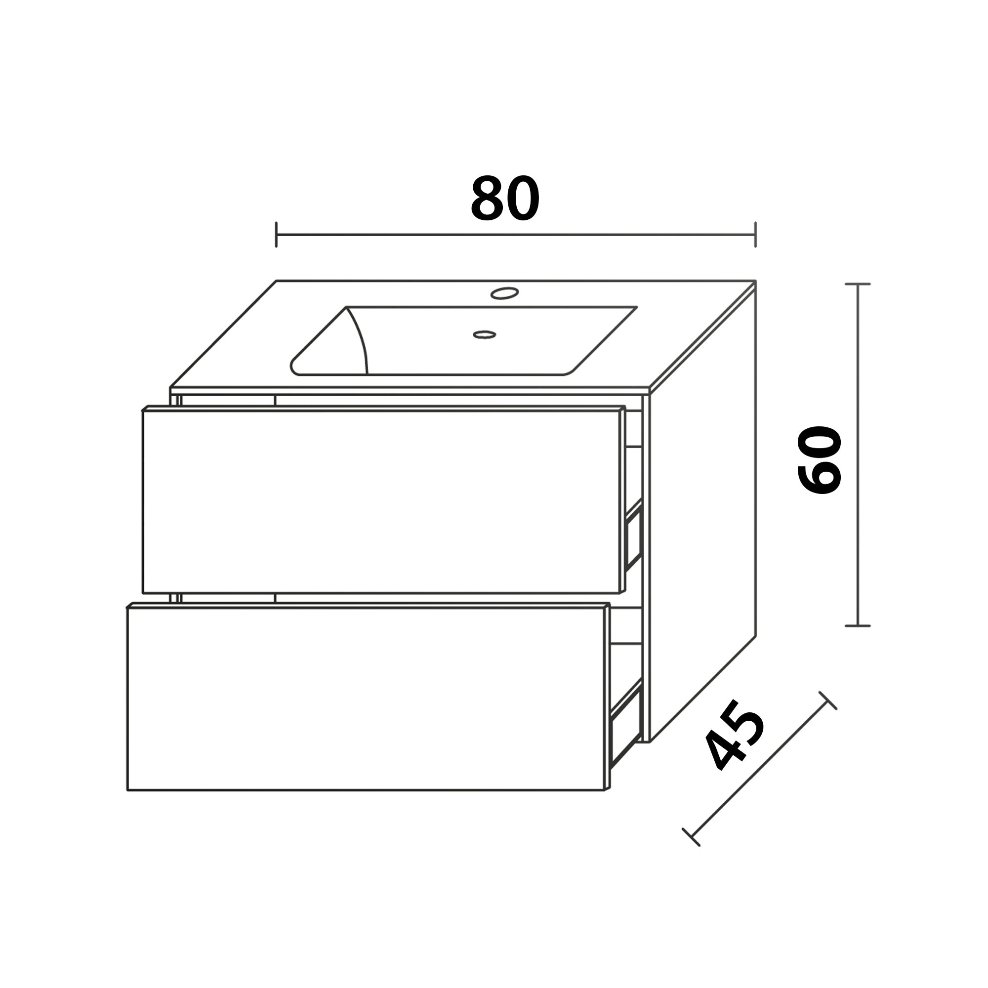Inda - Mobile bagno L.80 con lavabo opaco / Nero opaco 2 cassetti - Diamante
