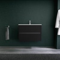 Inda - Mobile bagno L.80 con lavabo opaco / Nero opaco 2 cassetti - Diamante