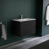 Inda - Mobile bagno L.80 con lavabo opaco / Nero opaco 2 cassetti - Diamante