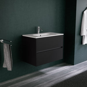 Inda - Mobile bagno L.80 con lavabo opaco / Nero opaco 2 cassetti - Diamante