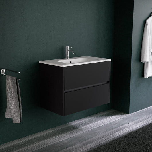 Inda - Mobile bagno L.80 con lavabo opaco / Nero opaco 2 cassetti - Diamante