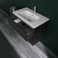Inda - Mobile bagno L.80 con lavabo opaco / Nero opaco 2 cassetti - Diamante