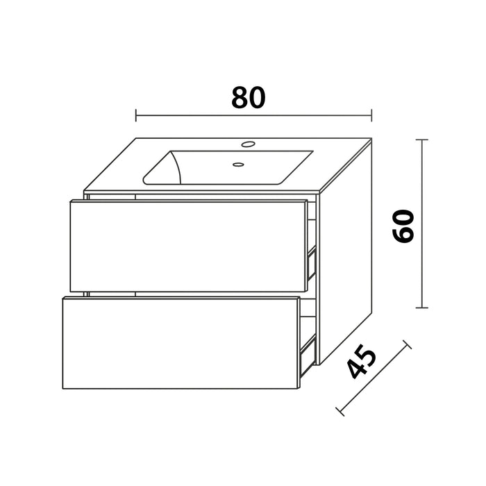 Inda - Mobile bagno L.80 con lavabo opaco / Bianco lucido 2 cassetti - Diamante