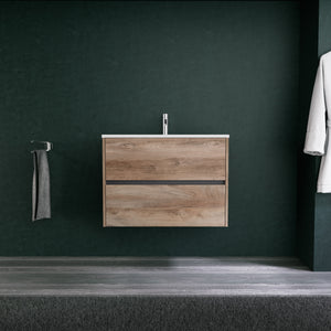 Inda - Mobile bagno L.80 con lavabo opaco / Rovere naturale 2 cassetti - Diamante