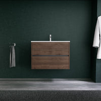 Inda - Mobile bagno L.80 con lavabo opaco / Rovere castano 2 cassetti - Diamante