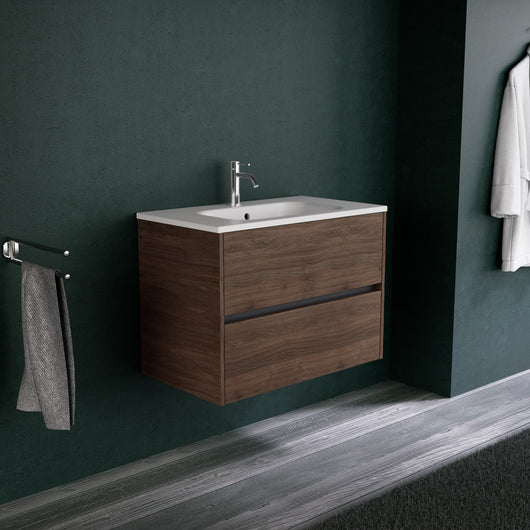 Inda - Mobile bagno L.80 con lavabo opaco / Rovere castano 2 cassetti - Diamante