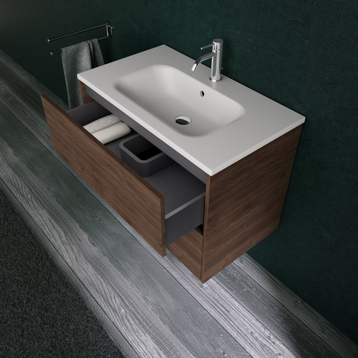 Inda - Mobile bagno L.80 con lavabo opaco / Rovere castano 2 cassetti - Diamante