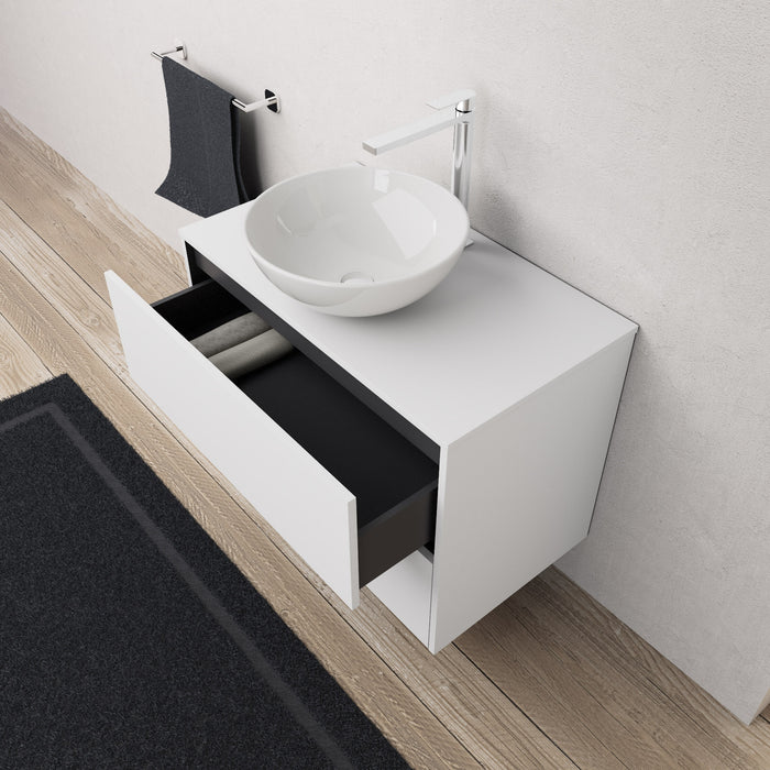 Inda - Mobile bagno L.80 con lavabo in appoggio / Bianco opaco 2 cassetti - Diamante