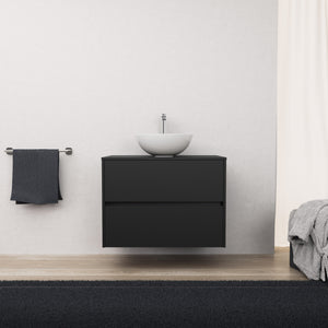 Inda - Mobile bagno L.80 con lavabo in appoggio / Nero opaco 2 cassetti - Diamante