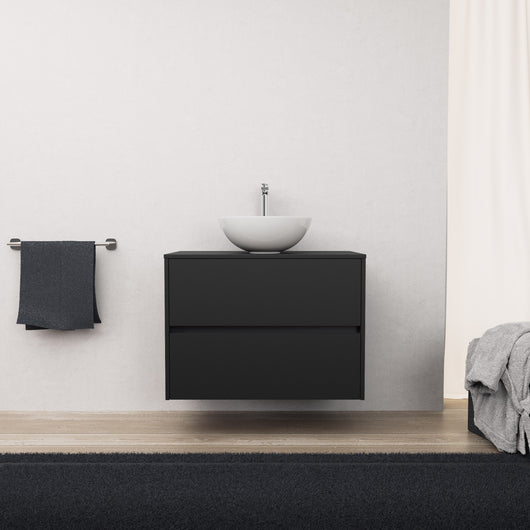 Inda - Mobile bagno L.80 con lavabo in appoggio / Nero opaco 2 cassetti - Diamante