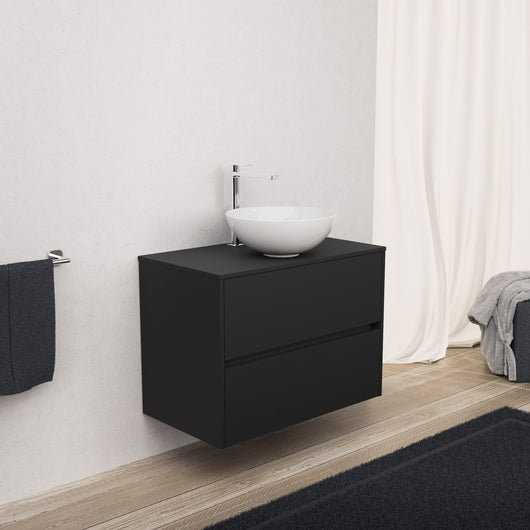 Inda - Mobile bagno L.80 con lavabo in appoggio / Nero opaco 2 cassetti - Diamante