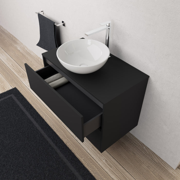 Inda - Mobile bagno L.80 con lavabo in appoggio / Nero opaco 2 cassetti - Diamante
