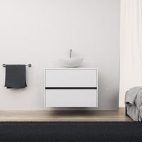 Inda - Mobile bagno L.80 con lavabo in appoggio / Bianco lucido 2 cassetti - Diamante