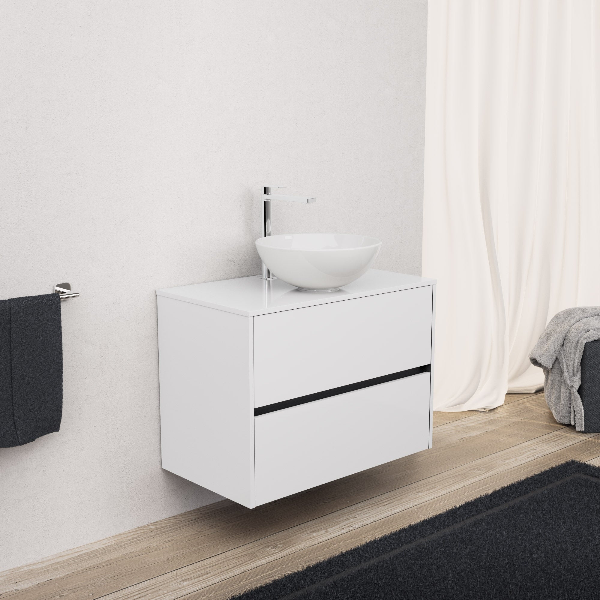 Inda - Mobile bagno L.80 con lavabo in appoggio / Bianco lucido 2 cassetti - Diamante