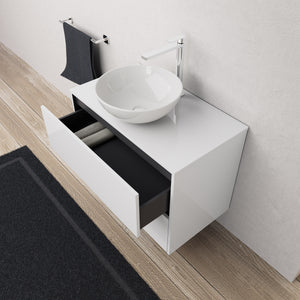 Inda - Mobile bagno L.80 con lavabo in appoggio / Bianco lucido 2 cassetti - Diamante