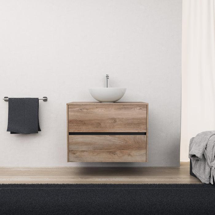 Inda - Mobile bagno L.80 con lavabo in appoggio / Rovere naturale 2 cassetti - Diamante