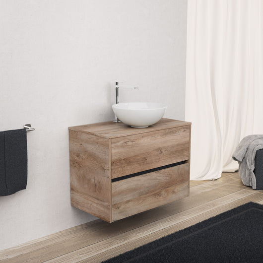 Inda - Mobile bagno L.80 con lavabo in appoggio / Rovere naturale 2 cassetti - Diamante