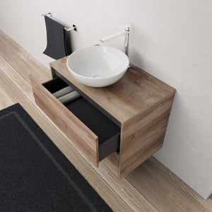 Inda - Mobile bagno L.80 con lavabo in appoggio / Rovere naturale 2 cassetti - Diamante