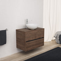 Inda - Mobile bagno L.80 con lavabo in appoggio / Rovere castano 2 cassetti - Diamante