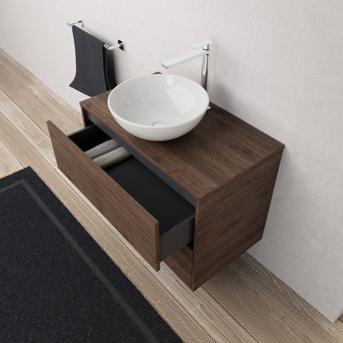 Inda - Mobile bagno L.80 con lavabo in appoggio / Rovere castano 2 cassetti - Diamante