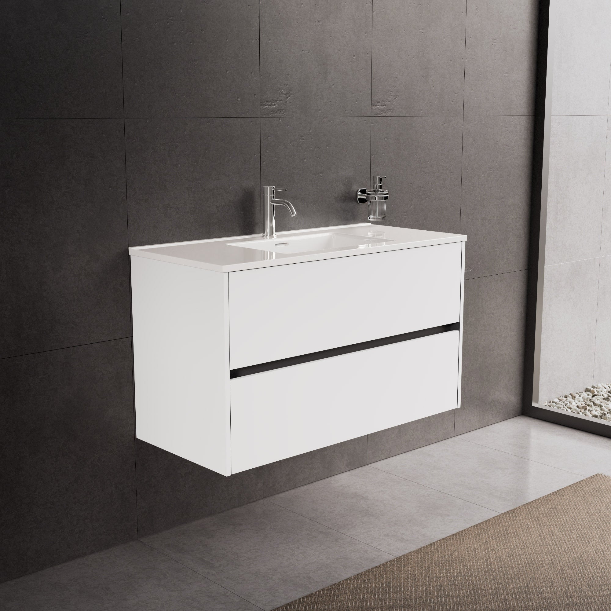 Inda - Mobile bagno L.100 con lavabo lucido / Bianco opaco 2 cassetti - Diamante