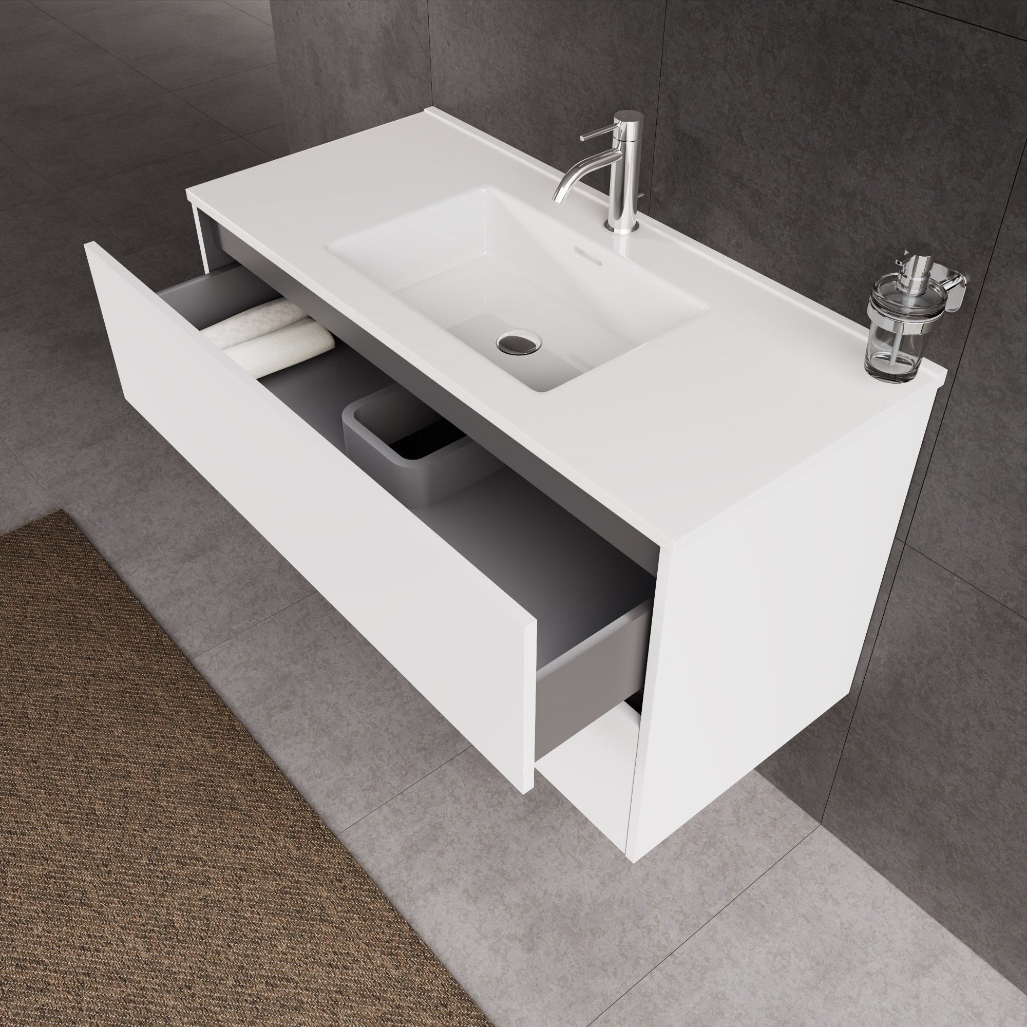 Inda - Mobile bagno L.100 con lavabo lucido / Bianco opaco 2 cassetti - Diamante
